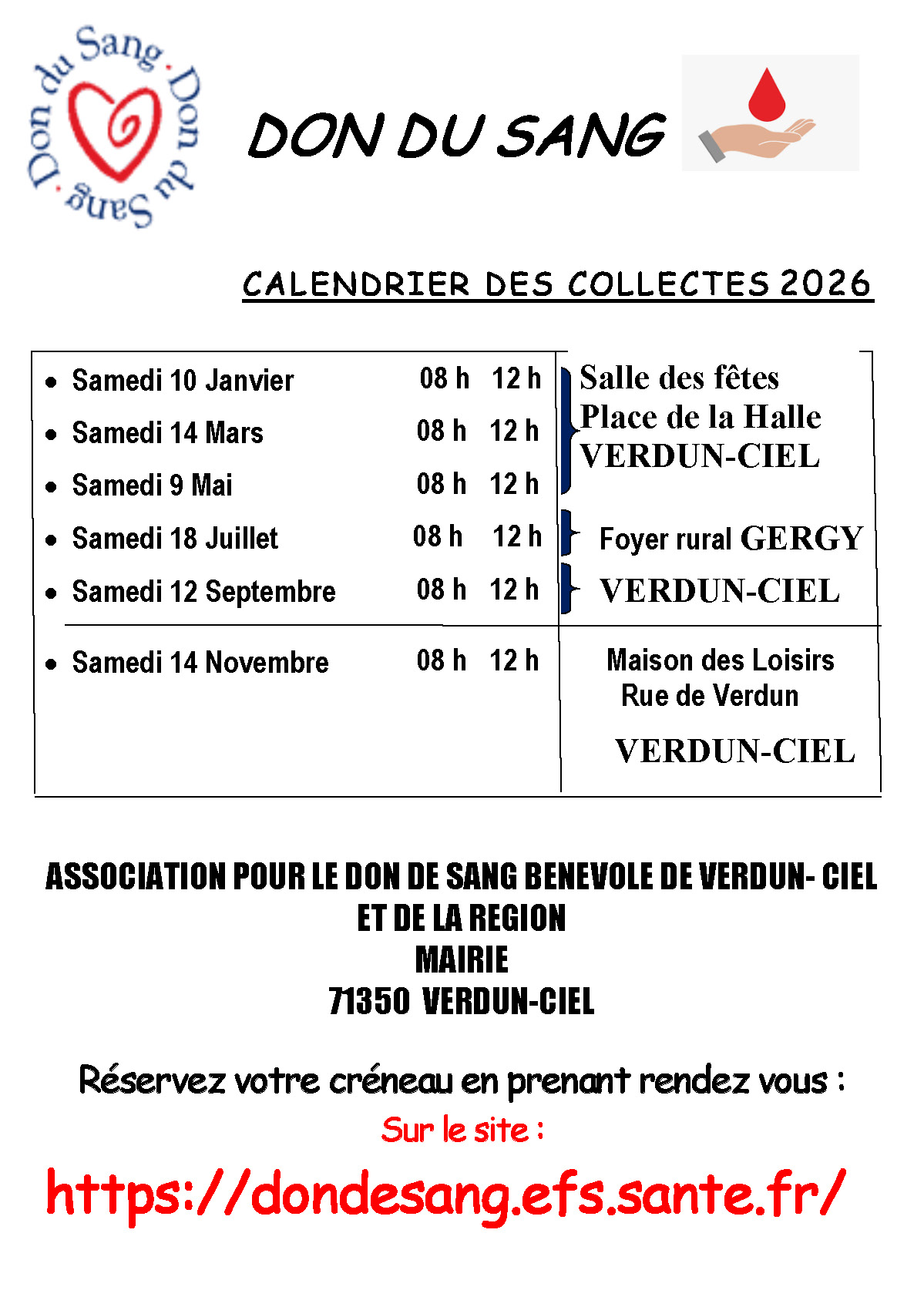 Don du sang en 2026 